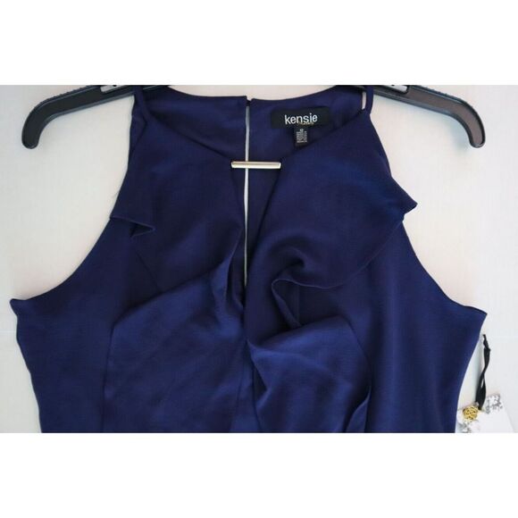 Kensie KDNP0992 Women's Sz 12 Navy Halter-Neck Ruffle Dress $108 - Picture 9 of 11